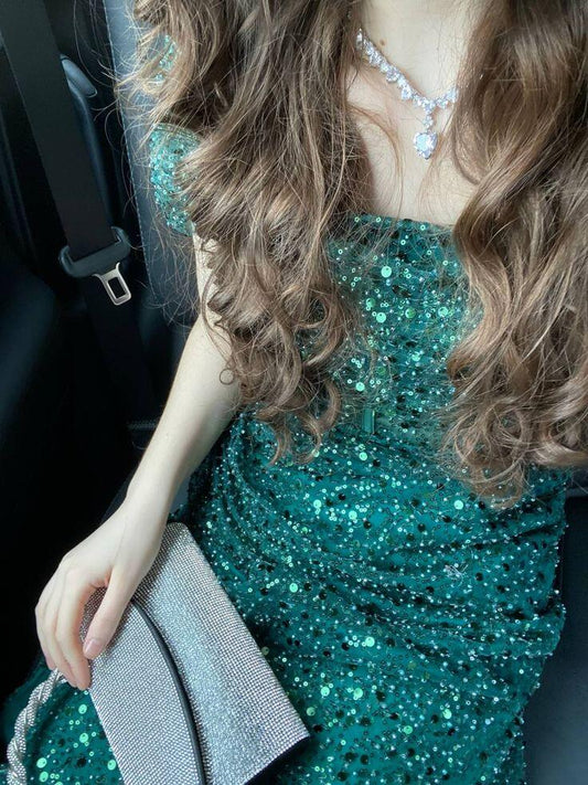 Classy Emerald Green Sequin Mermaid Party Dress Long Evening Gown SP4250
