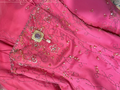 Charming Spaghetti Straps Satin Beaded Mermaid Prom Dress Hot Pink Long Party Dress SP409