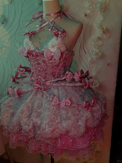 Pretty Pink Tulle Lace Floral Short Homecoming Dress 18th Birthday Outfits SP4223
