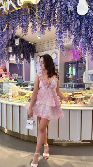 Pretty Pink Spaghetti Straps Print Floral A Line Birthday Outfits Formal Homecoming Dress Y9547