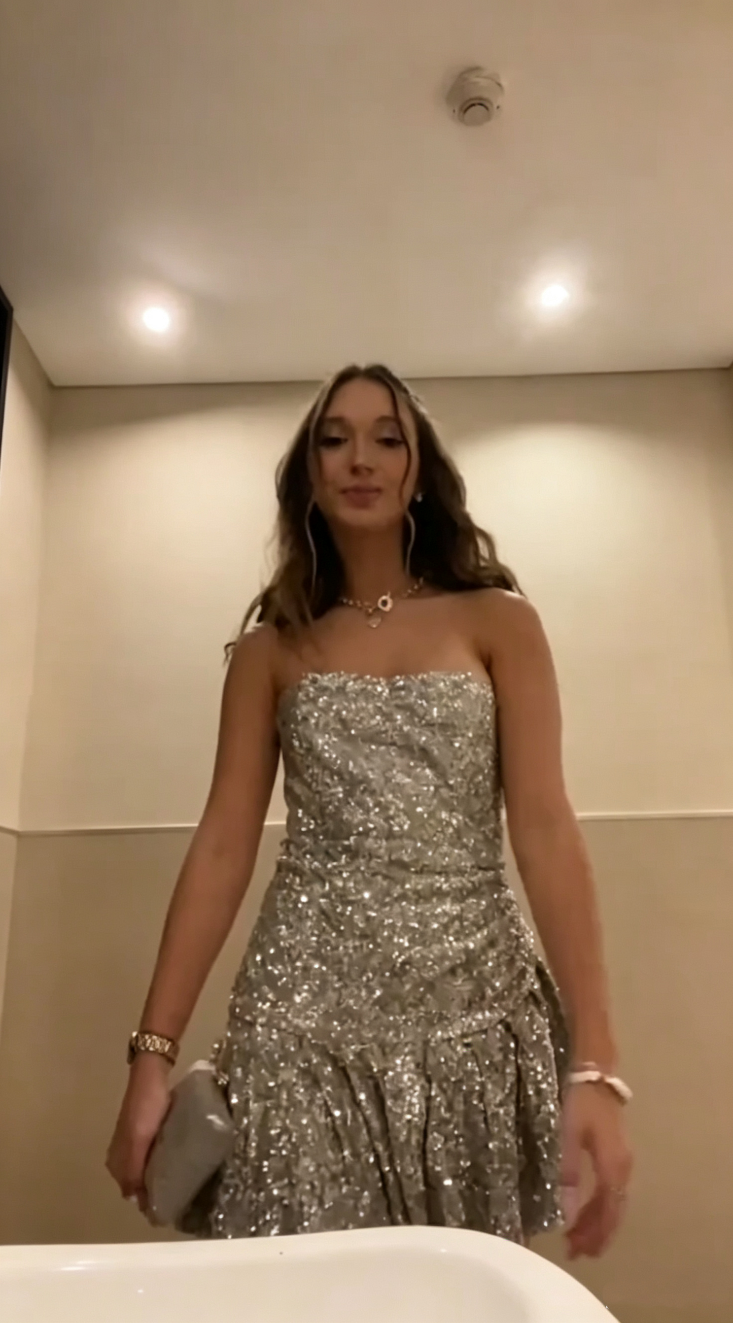Sparkly Silver Sequin A Line Short Homecoming Dress,Strapless Short Prom Gown SP2890