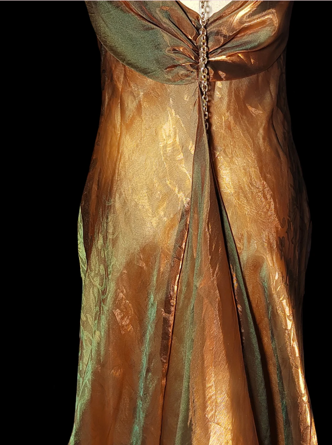 Vintage Spaghetti Straps Gold Satin Mermaid Evening Dress Long Prom Gown SP473