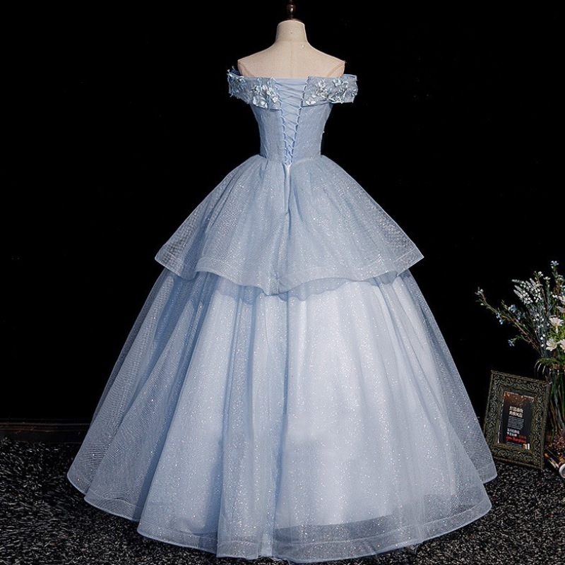 Blue tulle lace long ball gown dress formal dresses Y4208