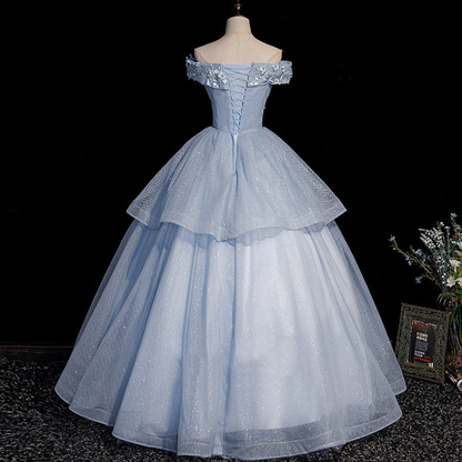 Blue tulle lace long ball gown dress formal dresses Y4208