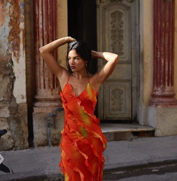 Sexy Chiffon Ruffles Long Party Evening Dress  Y7713