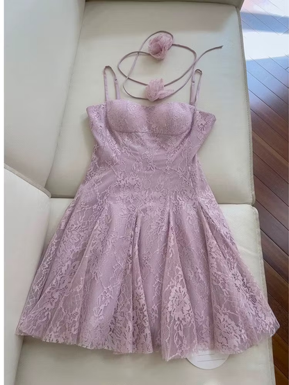 Pretty Purple Tulle Lace A Line Short 19th Birthday Outfits ,Formal Graduation Homecoming Dress SP3272