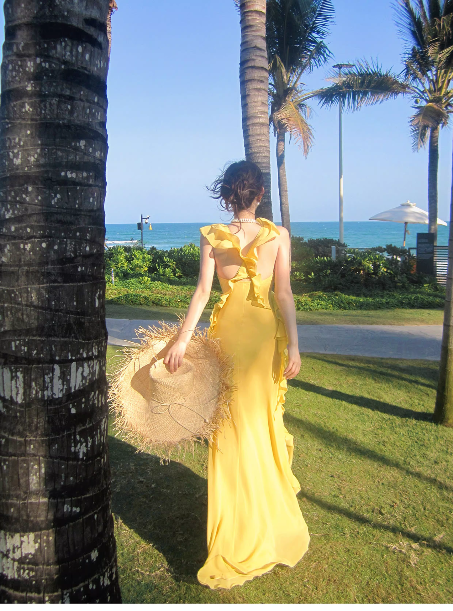 Classy Yellow Chiffon Layered Ruffles Mermaid Evening Dress Long Birthday Dress SP1648