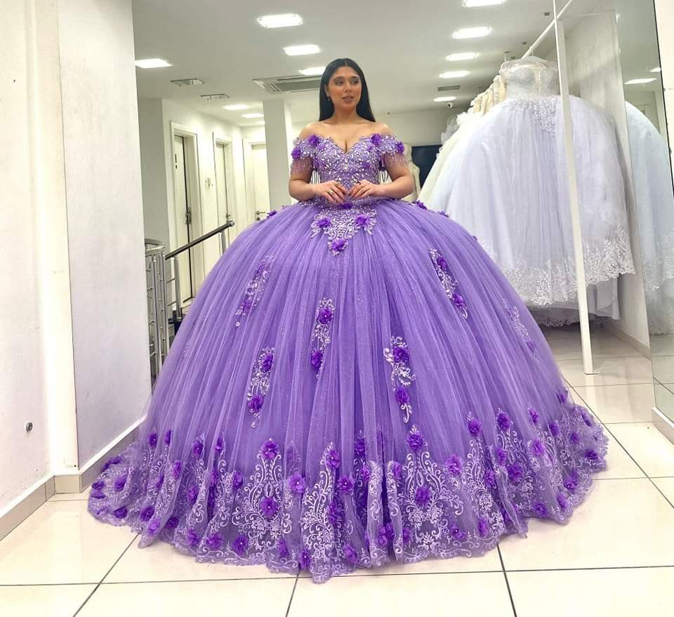 Light Purple Off The Shoulder Quinceanera Dresses,Luxurious Ball Gown,Sweet 15 Dress Y4800