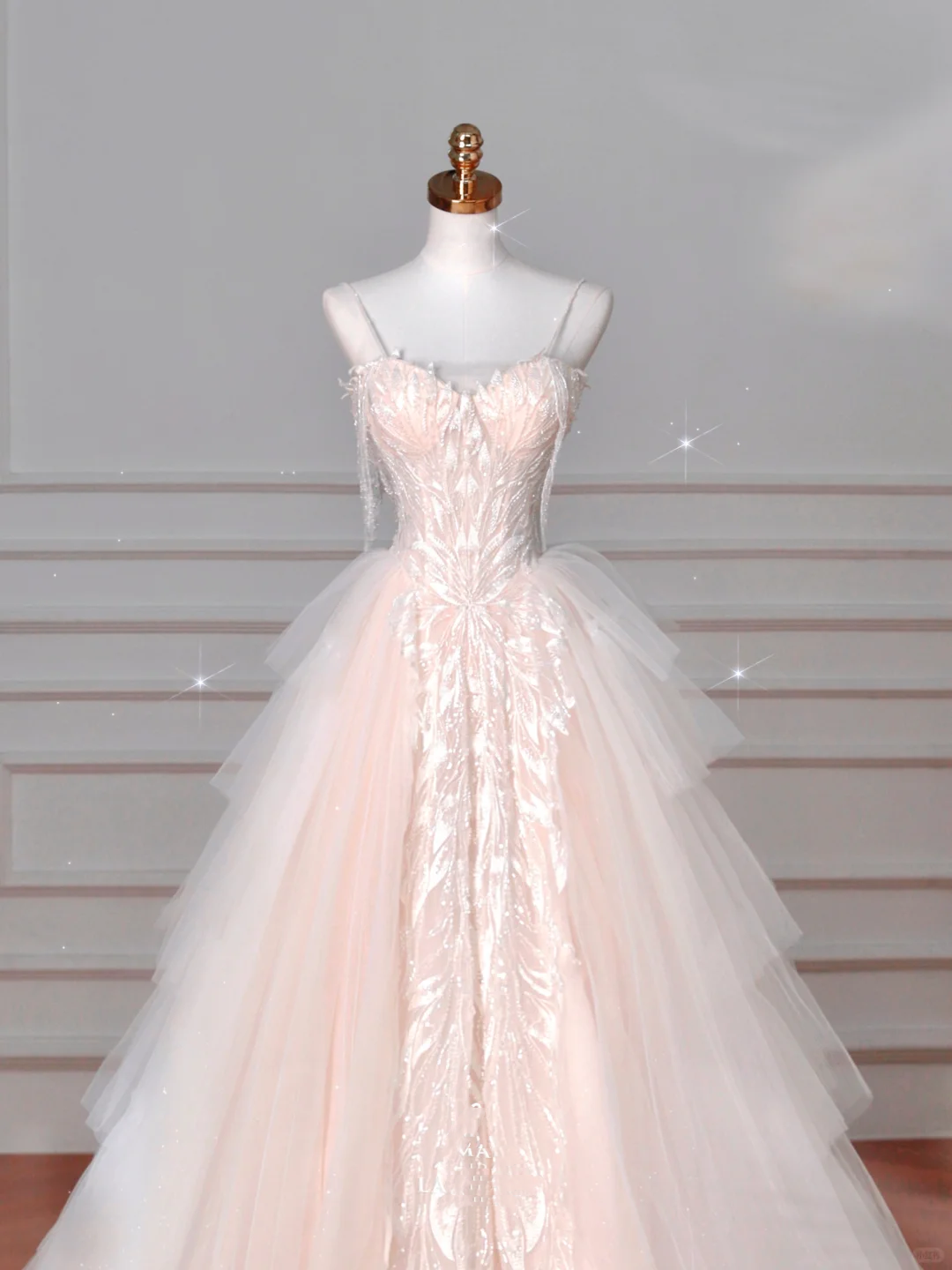 Classy Light Pink Tulle ALine Wedding Dress,Formal Prom Evening Dress Y8623