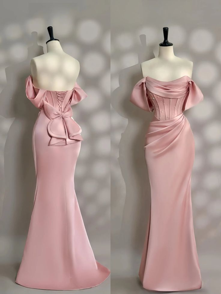 Classy Long Pink Satin Off Shoulder Evening Party Dresses Mermaid  Wedding Guest Dresses Y8693