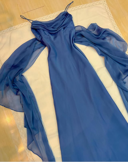 Elegant Blue Chiffon A Line Party Prom Dress Y8144