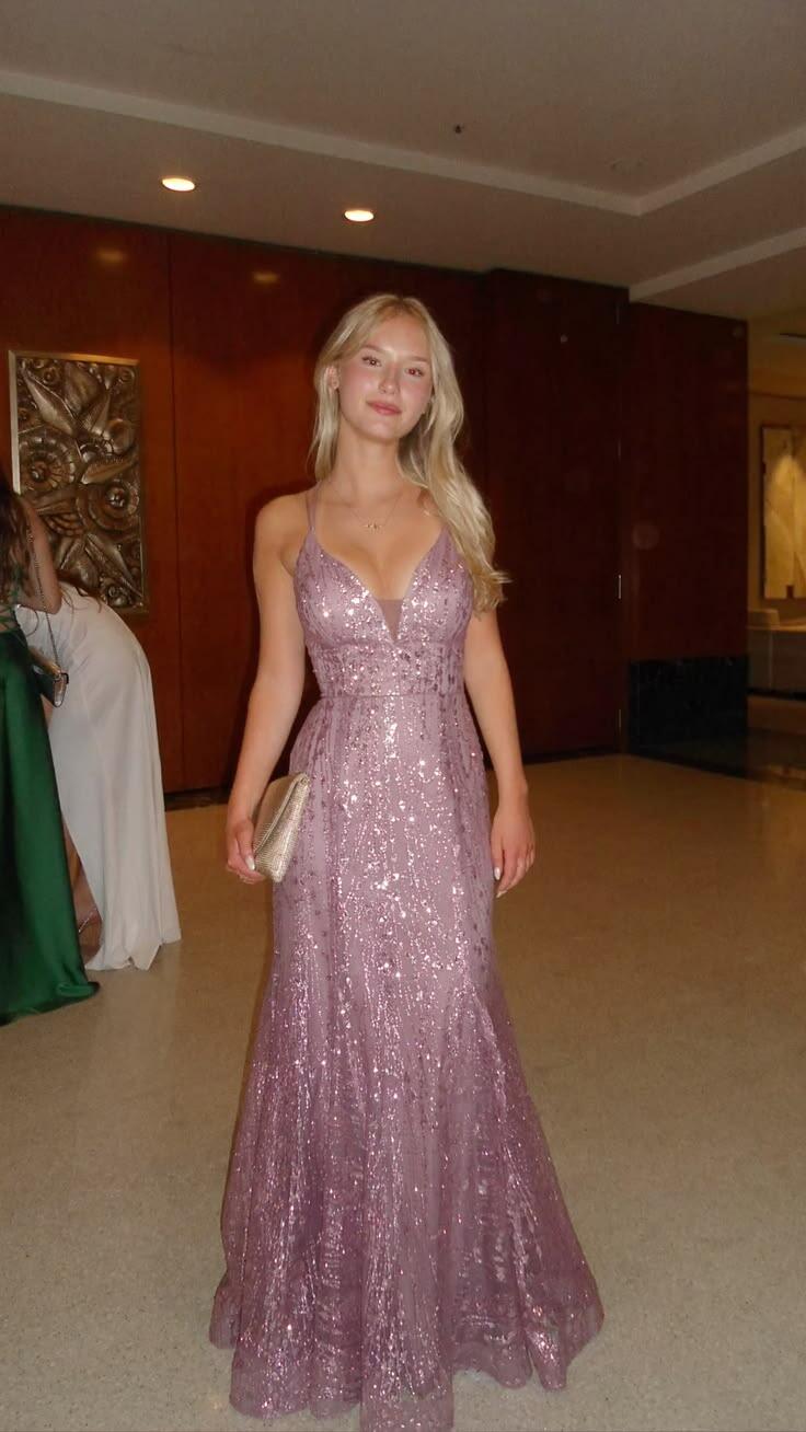 Glamorous Spaghetti Straps Tulle Sequin Long Prom Dress Pink Long Birthday Party Dress SP4022