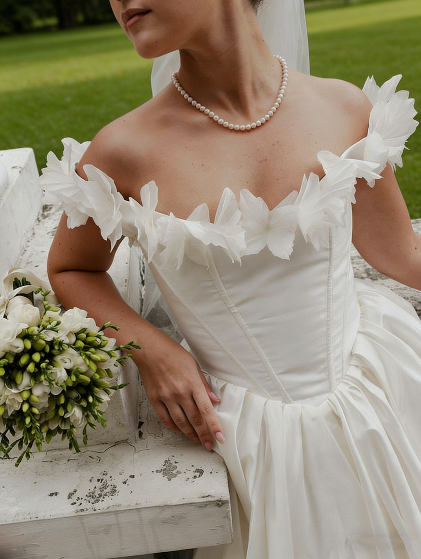 Classy Off The Shoulder Ball Gown White Long Wedding Dress Formal Bridal Dress SP2078