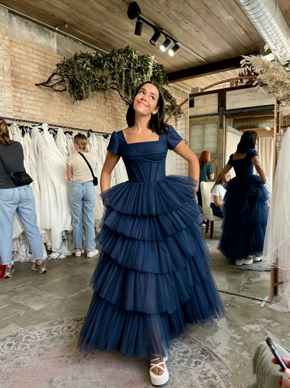 Chic White Tiered Tulle Wedding Dress,Vintage Wedding Dress Y4266