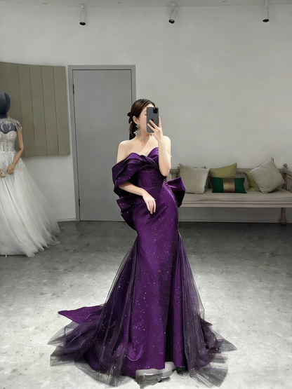 Romantic Off The Shoulder Burgundy Evening Dress,Reception Dress Y4416