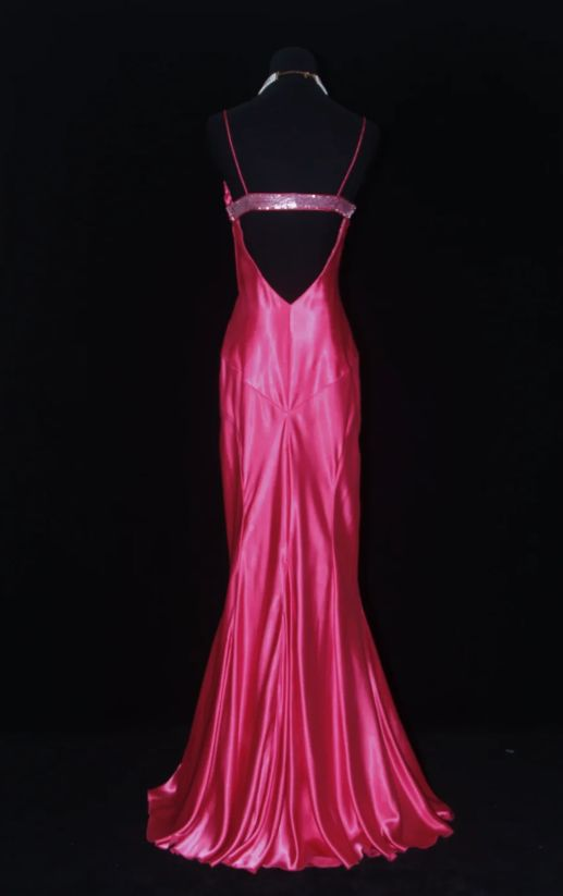 Classy Spaghetti Straps Hot Pink Satin Beaded Mermaid Long Party Gown Prom Dress SP366