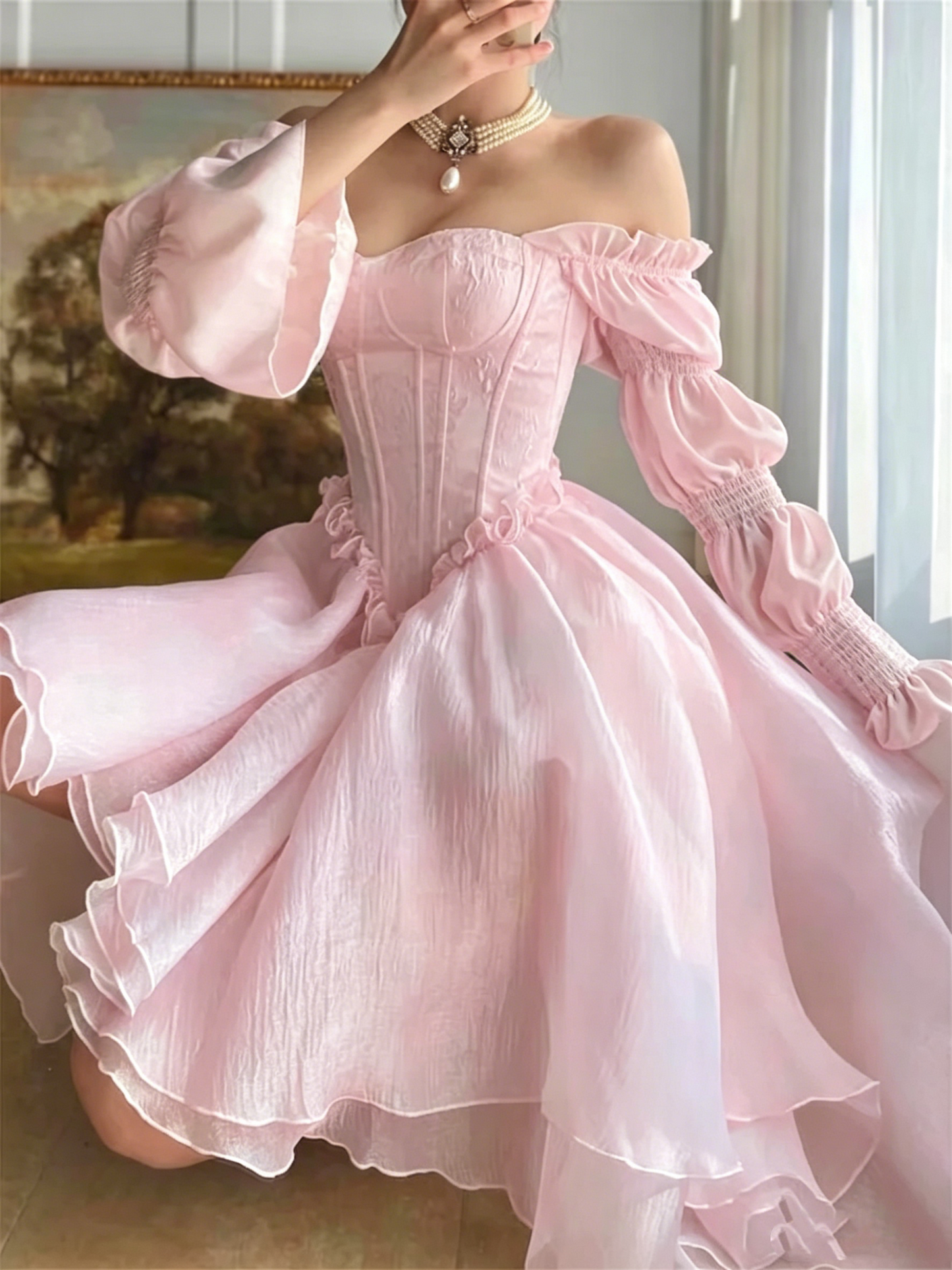 French White Tea Break Dress, Tulle Prom Dress Fairy Dress For Women, Victorian Dress, Graduation Dress, Beach Dress  Y1938