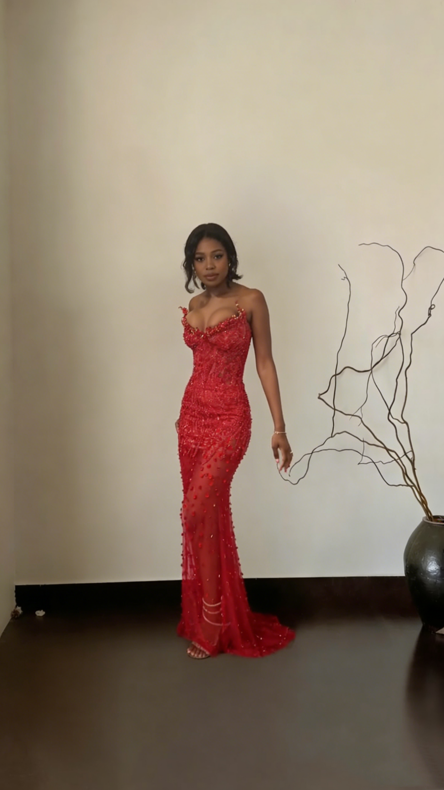 Glamorous Strapless Red Tulle Sequin Beaded Mermaid Evening Dress Long Birthday Prom Dress SP1507