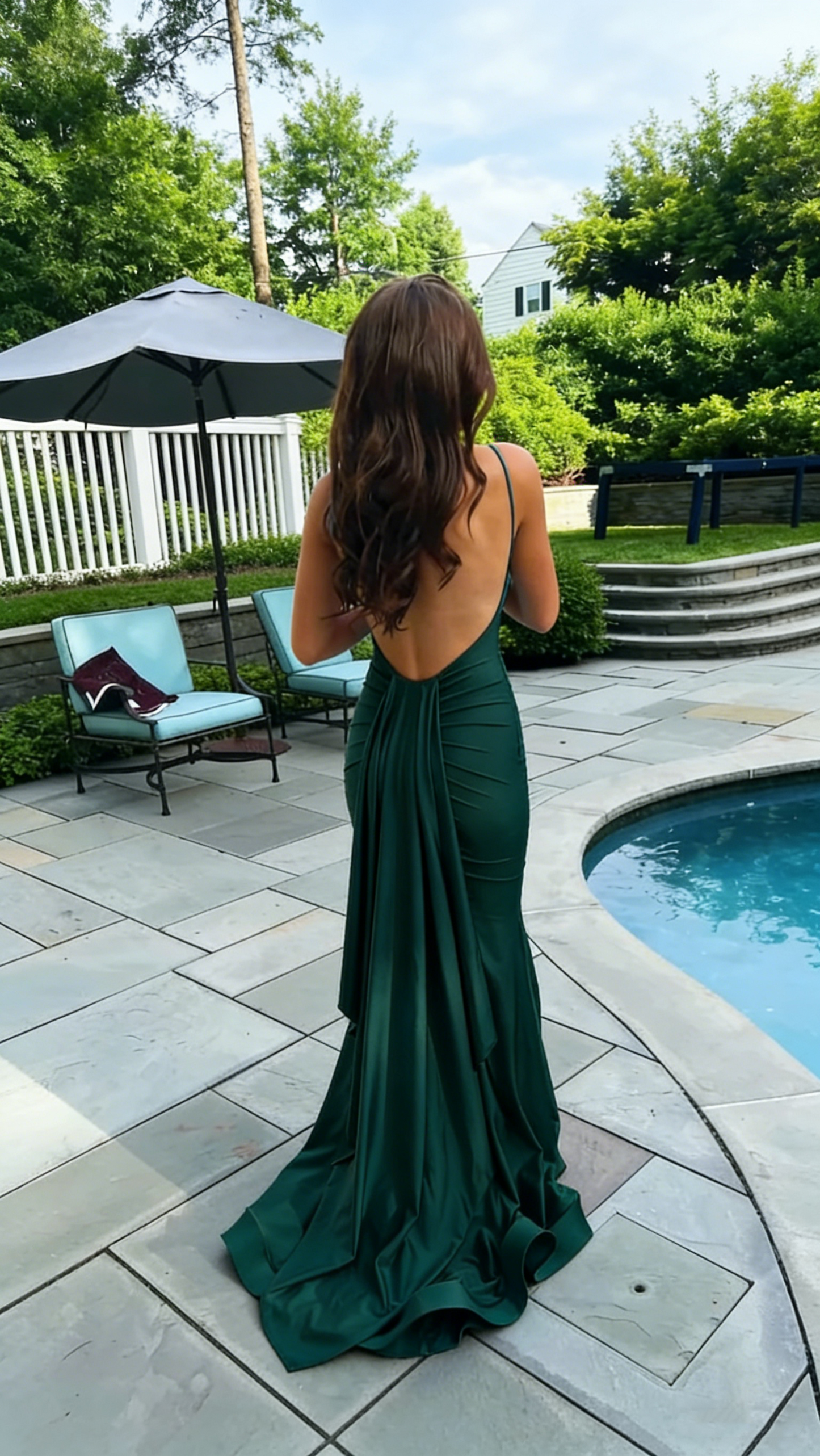 Atlantic Blue Mermaid Backless Prom Dress Elegant Evening Dress Y303
