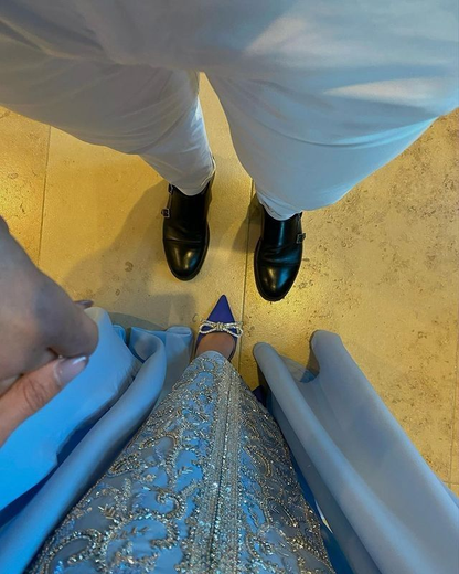 Elegant Blue Beaded Sequins Luxury Evening Dresses Satin Trim with Shawl Arabian Dubai Muslim Prom Dress Y4669