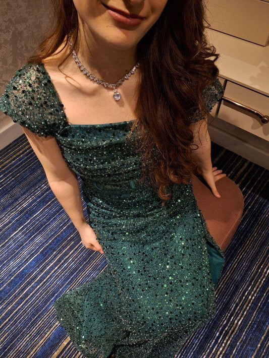 Classy Emerald Green Sequin Mermaid Party Dress Long Evening Gown SP4250