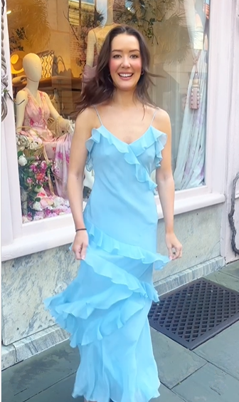 Elegant Spaghetti Straps Blue Ruffle Chiffon Prom Dress Backless Evening Dress Y8267