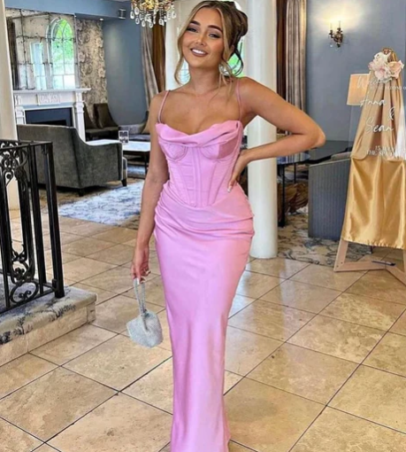 Simple Spaghetti Straps Lavender Satin Evening Dress,Sheath Party Prom Dress Y8094