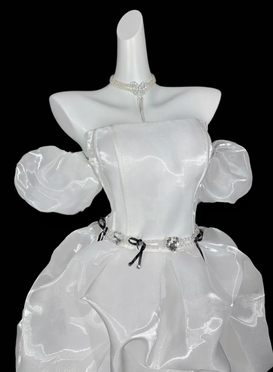 Elegant White Off The Shoulder A Line Short 15th Birthday Outfits,Formal Graduation Homecoming Dress SP3537