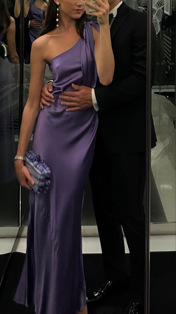 Classy Purple One Shoulder Long Evening Dress,Purple Reception Dress Y7273