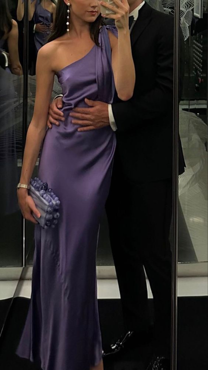 Classy Purple One Shoulder Long Evening Dress,Purple Reception Dress Y7273