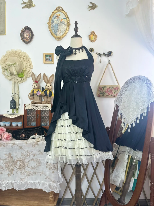 Vintage Halter Satin Tulle Layered Short Graduation Homecoming Dress Birthday Outfits Y9757