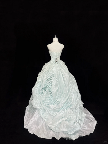 Glamorous Spaghetti Straps V Neck Lace Satin Pleated Floral Quinceanera Dress Sweet 16 Dress SP2219