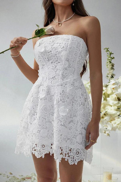 Romantic Strapless  Lace A Line Short Graduation Homecoming Dress Mini 16th Birthday Outfits SP2753