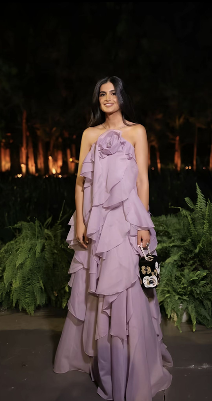 Elegant Purple Halter Chiffon A Line Ruffles Formal Prom Gown Long Party Dress SP218
