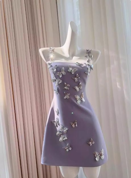 3D Sequins Butterfly Purple Short Homecoming Dress Sweet 20th Birthday Dress Y9617