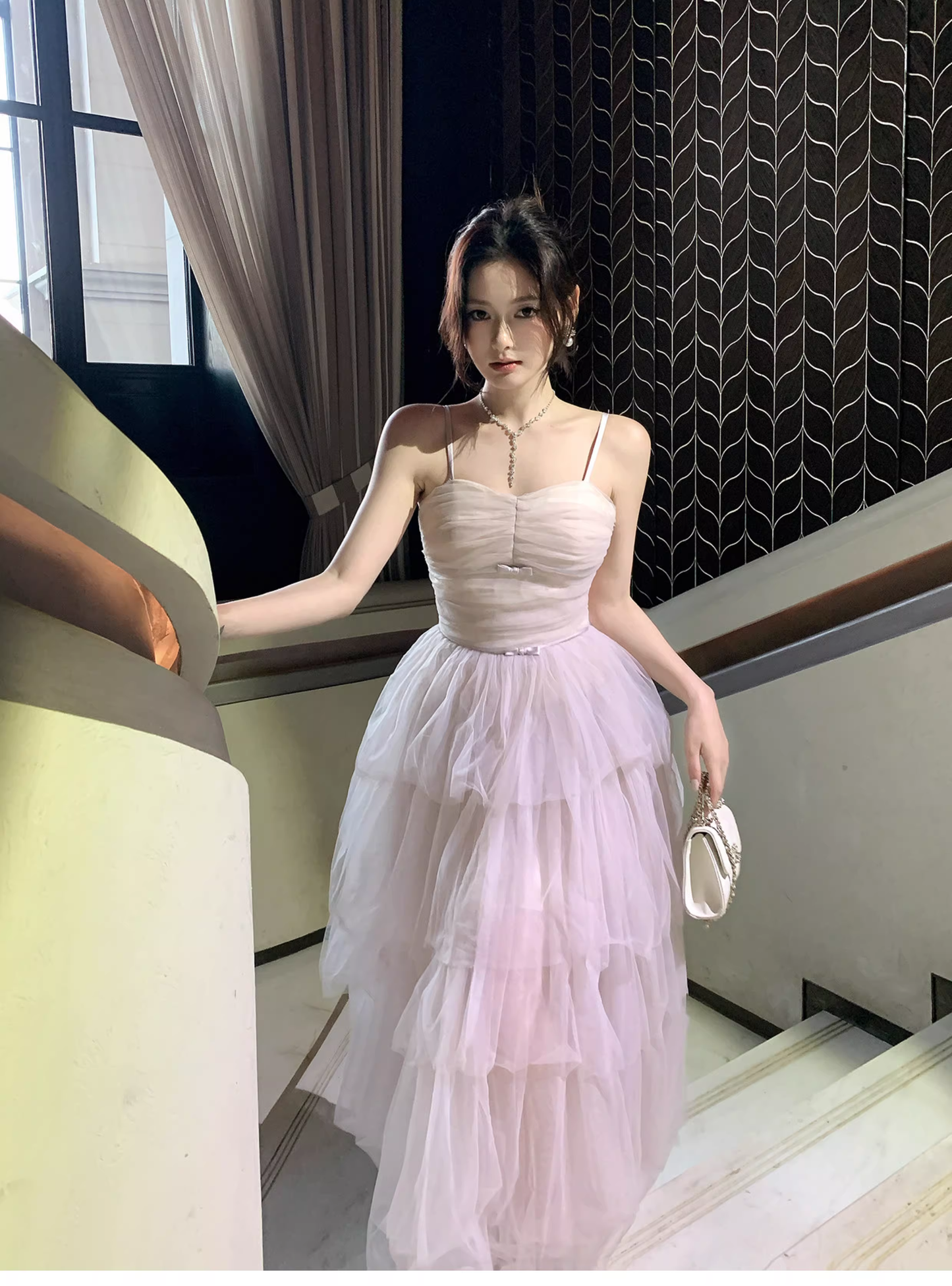Pretty Light Lavender Spaghetti Straps Tulle Layered A Line Long Birthday Prom Dress Party Dress SP1495