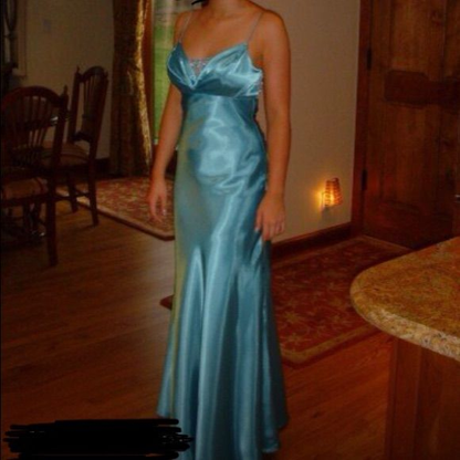 Simple Blue Spaghetti Straps Satin Mermaid Evening Dress,Formal Prom Dress Y8404