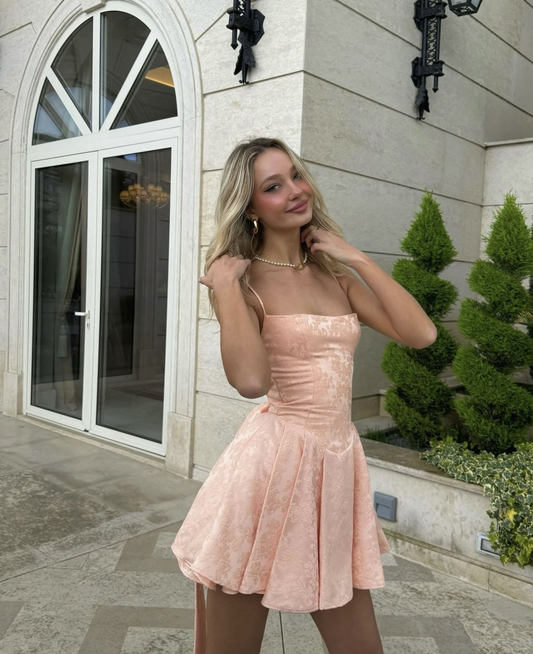 Cute Spaghetti Straps Orange Satin A Line Formal Graduation Homecoming Dress 20th Birthday Dress Y9843