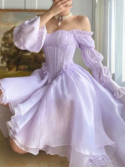 French White Tea Break Dress, Tulle Prom Dress Fairy Dress For Women, Victorian Dress, Graduation Dress, Beach Dress  Y1938