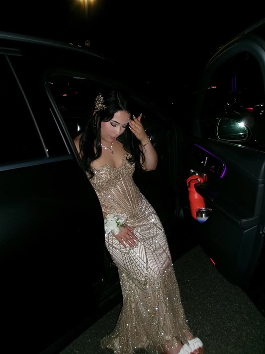 Glitter Sweetheart Neck Tulle Sequin Beaded Mermaid Long Party Dress Prom Gown SP3674