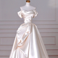 Classy Off The Shoulder Satin Pleated A Line Prom Evening Dress,White Wedding Dress Y8633