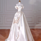 Classy Off The Shoulder Satin Pleated A Line Prom Evening Dress,White Wedding Dress Y8633