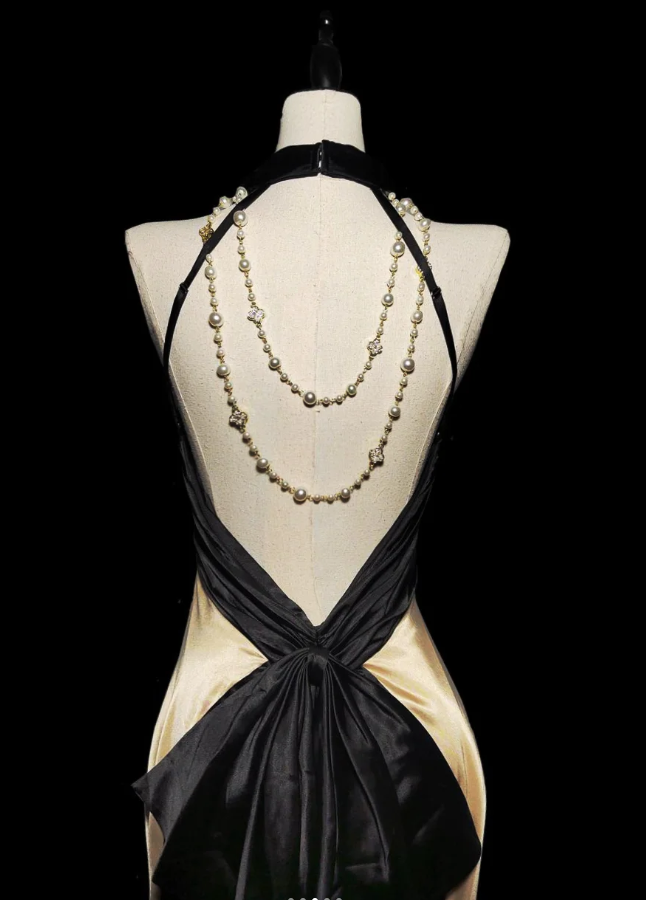 Vintage Champagne Halter Backless Long Wedding Guest Dress Mermaid Evening Dress SP476