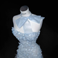 Dream Blue Tulle Beaded Appliques Long Prom Dress,Slit Mermaid Evening Dress Wedding Dress Y8668