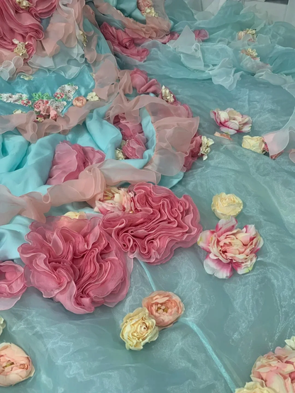 Colorful Ball Gown Strapless Tulle Floral Quinceanera Dress SP3833