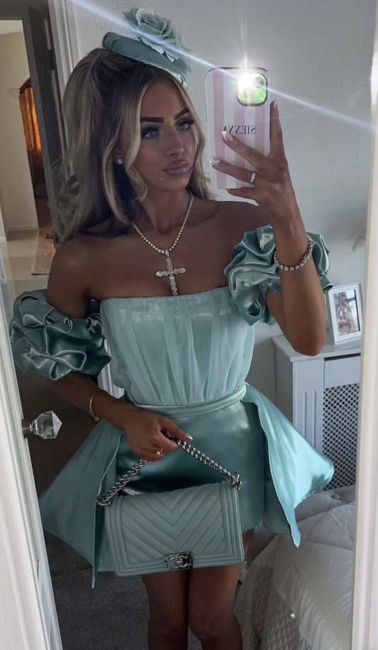 Unique Green Strapless Satin Short Homecoming Dress Cocktail Dress SP3074