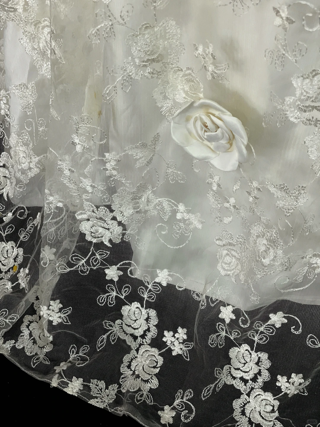 Pretty Strapless Off White Satin Lace 3D Floral Mermaid Long Wedding Dress SP4065