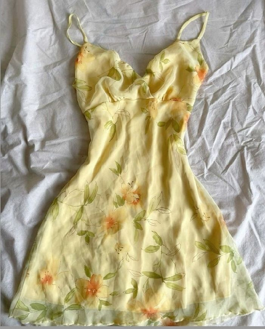 Cute Yellow Chiffon Printed Floral Short Birthday Outfits Formal 8th Homecoming Dress Y9606
