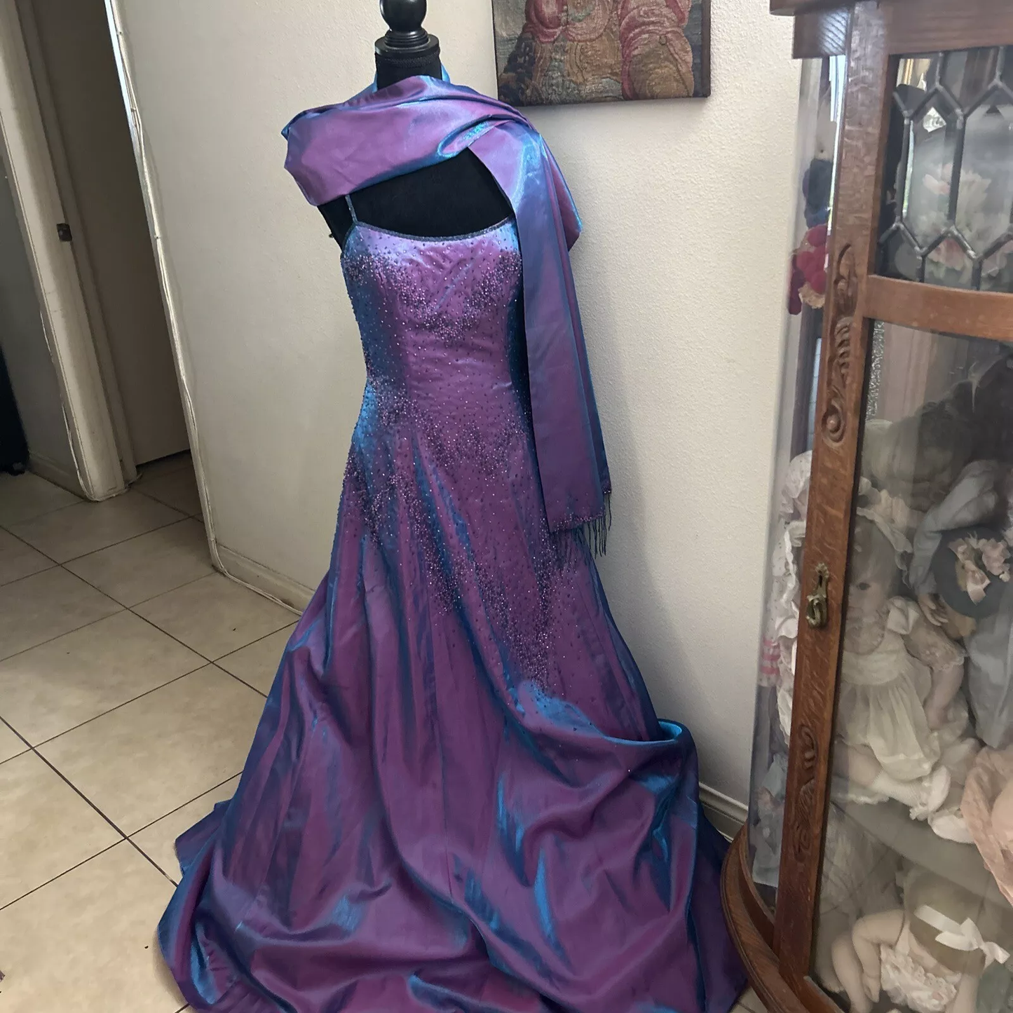 Gorgeous Purple Beaded A Line Evening Gown Spaghetti Straps Party Prom Dress Y7955