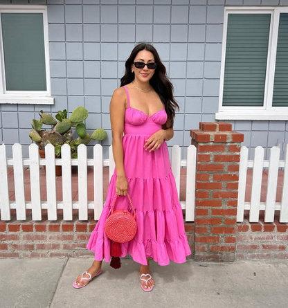 Charming A-line Midi-length Prom Dress,Pink Casual Dress Y5263